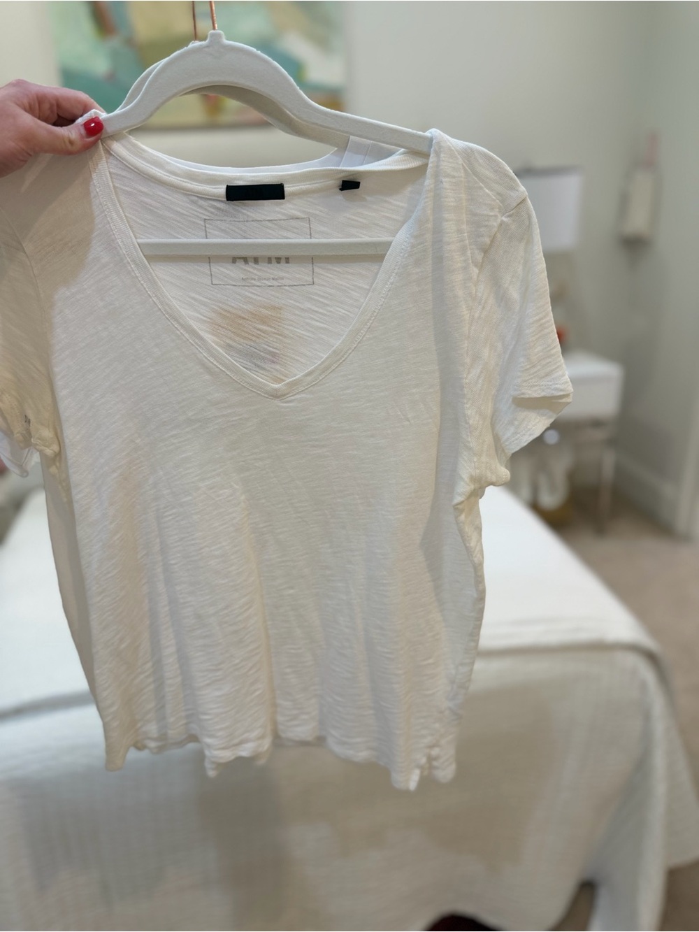 ATM Anthony Thomas Melillo White V-Neck Short Sleeve Tee